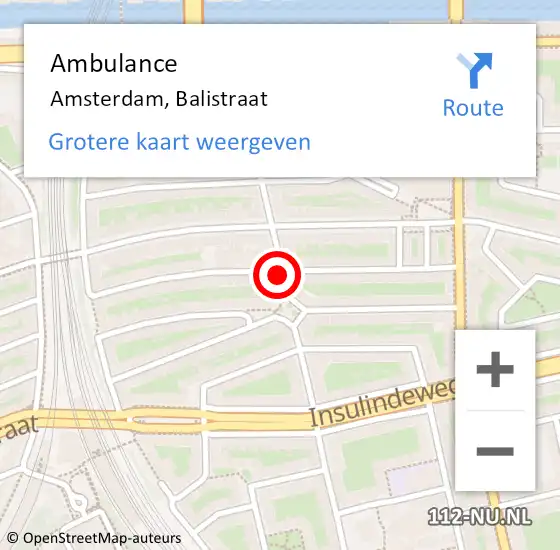 Locatie op kaart van de 112 melding: Ambulance Amsterdam, Balistraat op 27 februari 2021 18:07