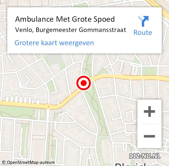 Locatie op kaart van de 112 melding: Ambulance Met Grote Spoed Naar Venlo, Burgemeester Gommansstraat op 27 februari 2021 18:11