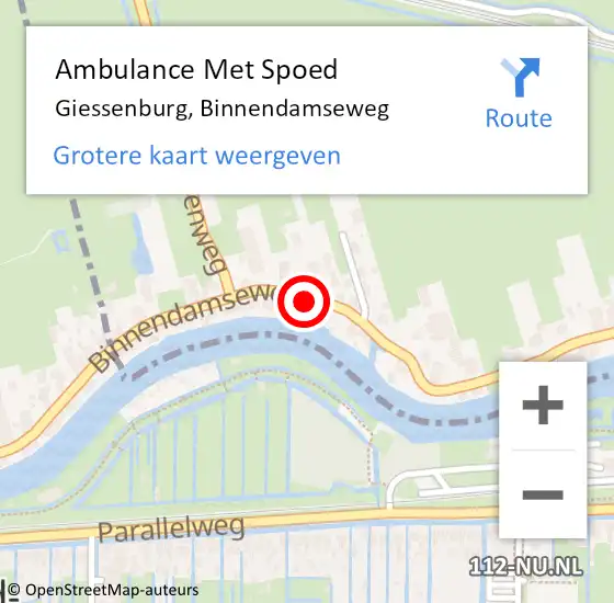 Locatie op kaart van de 112 melding: Ambulance Met Spoed Naar Giessenburg, Binnendamseweg op 27 februari 2021 18:34