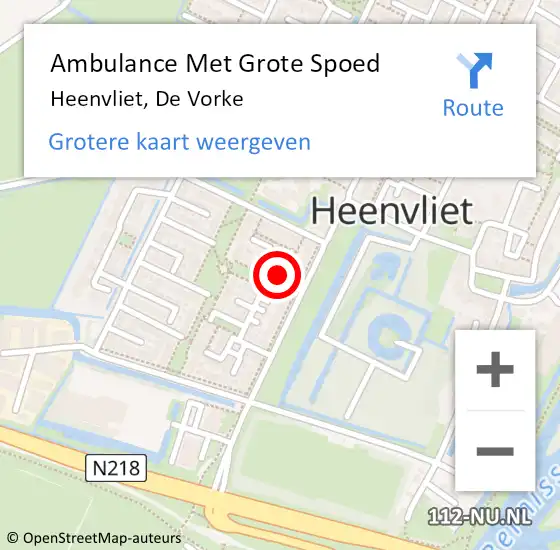 Locatie op kaart van de 112 melding: Ambulance Met Grote Spoed Naar Heenvliet, De Vorke op 27 februari 2021 18:59