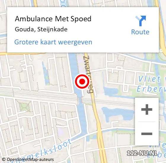 Locatie op kaart van de 112 melding: Ambulance Met Spoed Naar Gouda, Steijnkade op 27 februari 2021 23:25