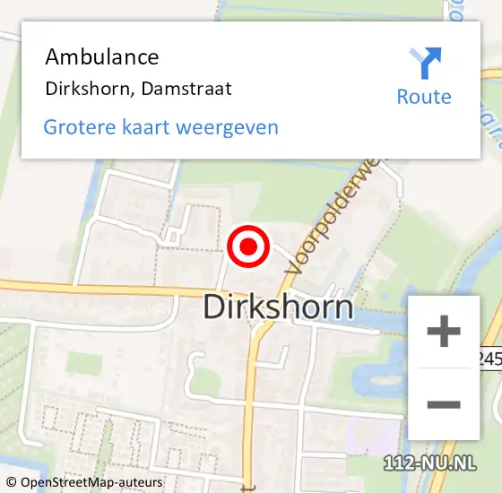 Locatie op kaart van de 112 melding: Ambulance Dirkshorn, Damstraat op 27 februari 2021 23:49