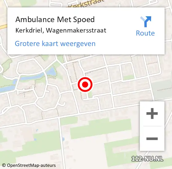 Locatie op kaart van de 112 melding: Ambulance Met Spoed Naar Kerkdriel, Wagenmakersstraat op 28 februari 2021 09:34