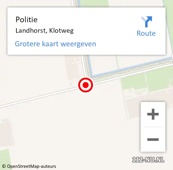 Locatie op kaart van de 112 melding: Politie Landhorst, Klotweg op 28 februari 2021 17:01