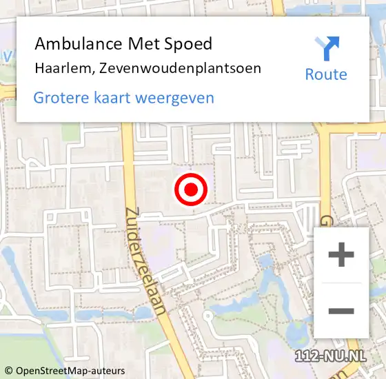 Locatie op kaart van de 112 melding: Ambulance Met Spoed Naar Haarlem, Zevenwoudenplantsoen op 1 maart 2021 03:43