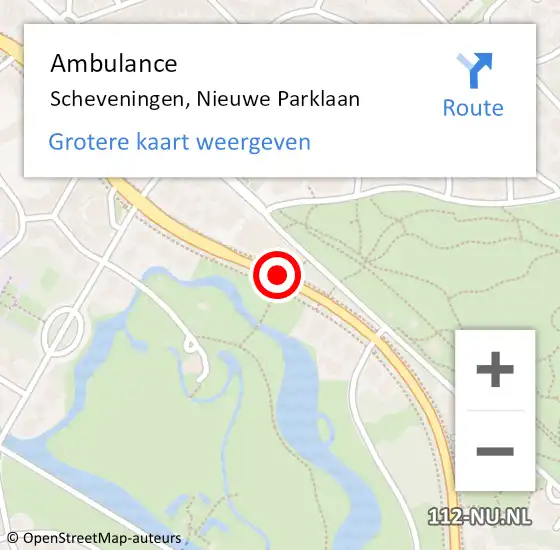 Locatie op kaart van de 112 melding: Ambulance Scheveningen, Nieuwe Parklaan op 1 maart 2021 04:03