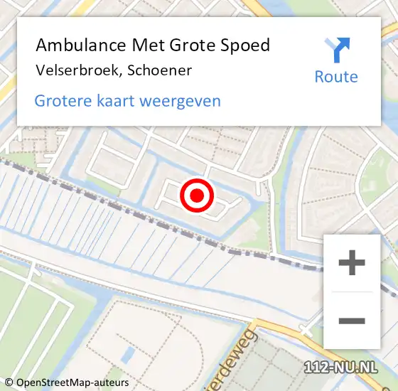 Locatie op kaart van de 112 melding: Ambulance Met Grote Spoed Naar Velserbroek, Schoener op 1 maart 2021 11:52