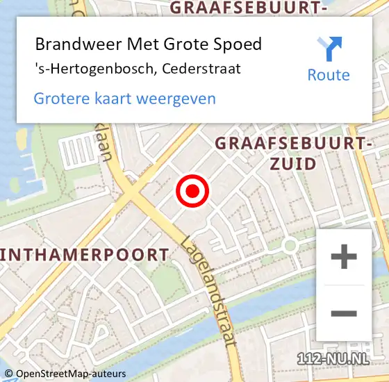 Locatie op kaart van de 112 melding: Brandweer Met Grote Spoed Naar 's-Hertogenbosch, Cederstraat op 1 maart 2021 13:43