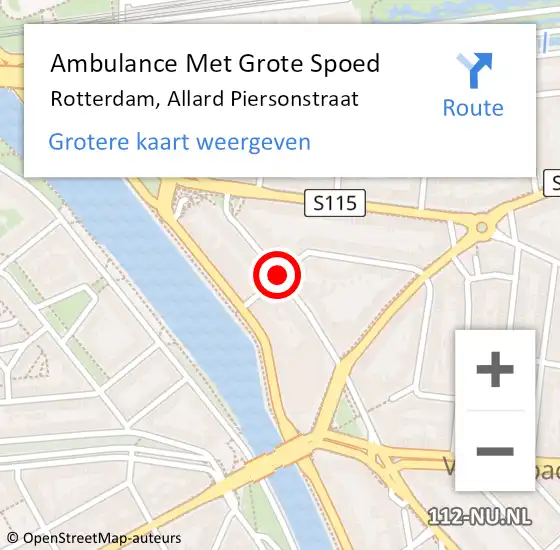 Locatie op kaart van de 112 melding: Ambulance Met Grote Spoed Naar Rotterdam, Allard Piersonstraat op 1 maart 2021 13:53