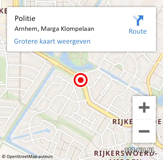 Locatie op kaart van de 112 melding: Politie Arnhem, Marga Klompelaan op 1 maart 2021 14:50