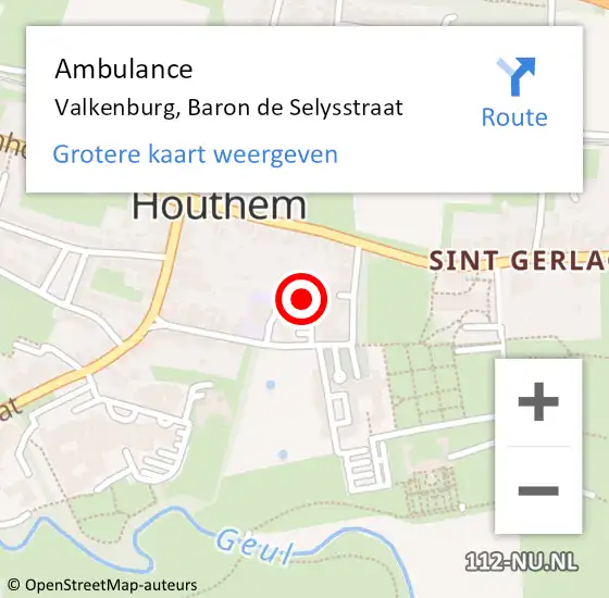 Locatie op kaart van de 112 melding: Ambulance Valkenburg, Baron de Selysstraat op 3 juni 2014 15:57