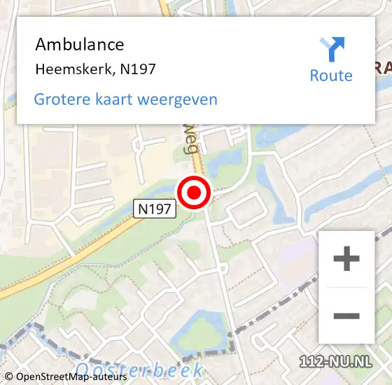 Locatie op kaart van de 112 melding: Ambulance Heemskerk, N197 op 1 maart 2021 16:53