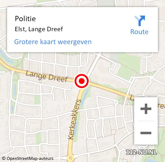 Locatie op kaart van de 112 melding: Politie Elst, Lange Dreef op 1 maart 2021 17:07