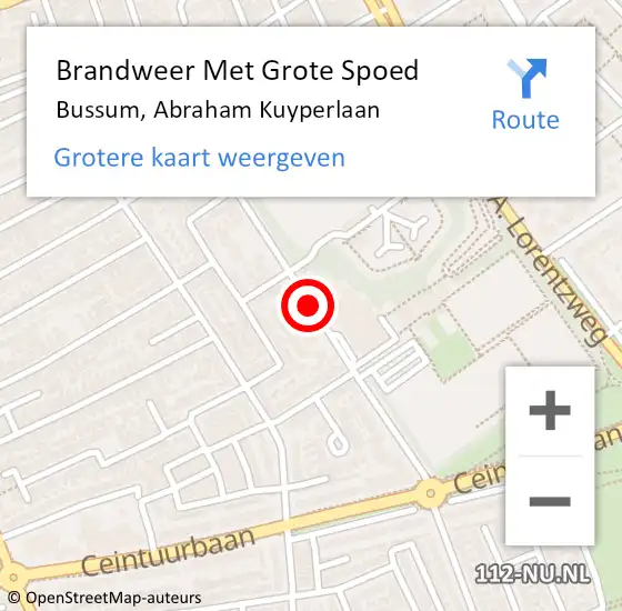 Locatie op kaart van de 112 melding: Brandweer Met Grote Spoed Naar Bussum, Abraham Kuyperlaan op 1 maart 2021 17:46