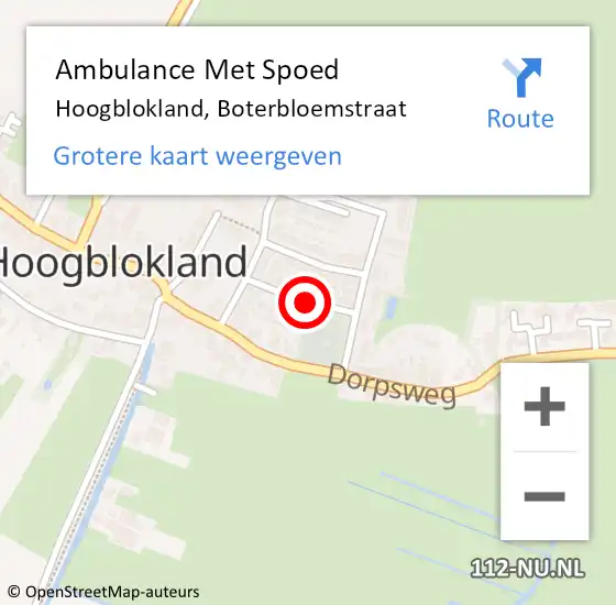 Locatie op kaart van de 112 melding: Ambulance Met Spoed Naar Hoogblokland, Boterbloemstraat op 1 maart 2021 18:19