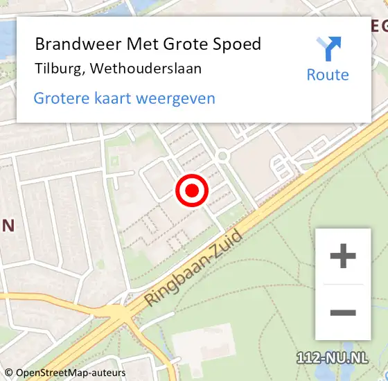 Locatie op kaart van de 112 melding: Brandweer Met Grote Spoed Naar Tilburg, Wethouderslaan op 1 maart 2021 18:23