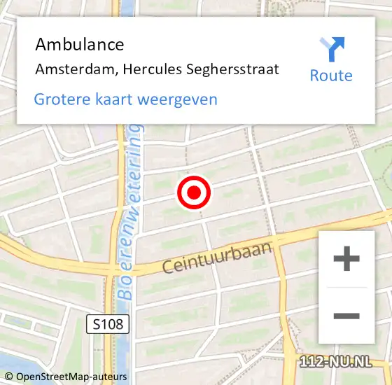 Locatie op kaart van de 112 melding: Ambulance Amsterdam, Hercules Seghersstraat op 1 maart 2021 18:40