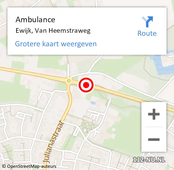 Locatie op kaart van de 112 melding: Ambulance Ewijk, Van Heemstraweg op 1 maart 2021 19:45