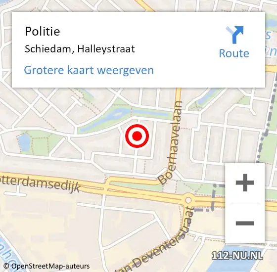 Locatie op kaart van de 112 melding: Politie Schiedam, Halleystraat op 1 maart 2021 20:02