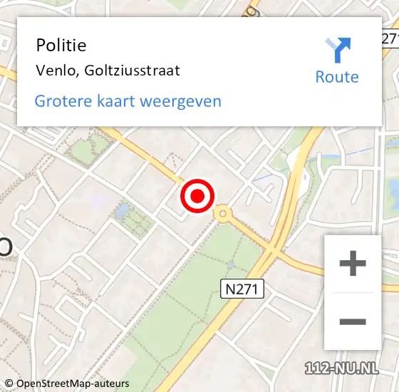 Locatie op kaart van de 112 melding: Politie Venlo, Goltziusstraat op 1 maart 2021 20:17