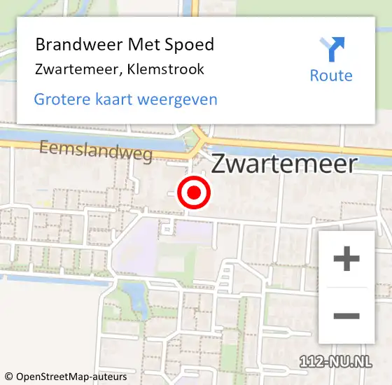 Locatie op kaart van de 112 melding: Brandweer Met Spoed Naar Zwartemeer, Klemstrook op 3 juni 2014 16:15