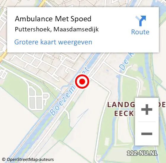 Locatie op kaart van de 112 melding: Ambulance Met Spoed Naar Puttershoek, Maasdamsedijk op 2 maart 2021 02:50