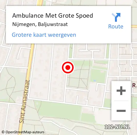 Locatie op kaart van de 112 melding: Ambulance Met Grote Spoed Naar Nijmegen, Baljuwstraat op 2 maart 2021 02:55