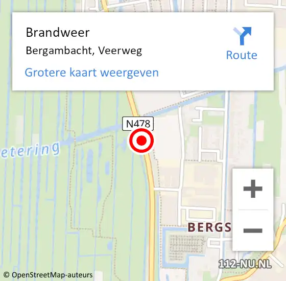 Locatie op kaart van de 112 melding: Brandweer Bergambacht, Veerweg op 3 maart 2021 12:14