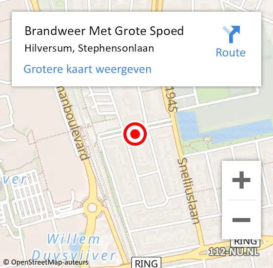 Locatie op kaart van de 112 melding: Brandweer Met Grote Spoed Naar Hilversum, Stephensonlaan op 3 maart 2021 12:15