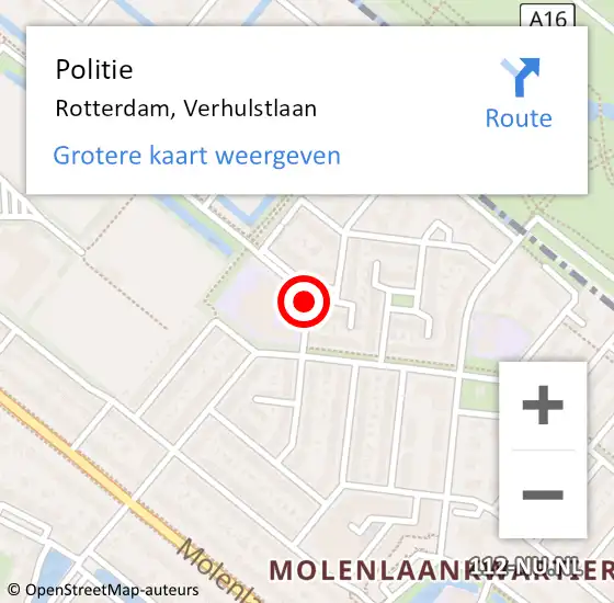 Locatie op kaart van de 112 melding: Politie Rotterdam, Verhulstlaan op 3 maart 2021 12:22