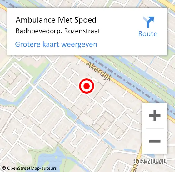 Locatie op kaart van de 112 melding: Ambulance Met Spoed Naar Badhoevedorp, Rozenstraat op 3 maart 2021 13:03