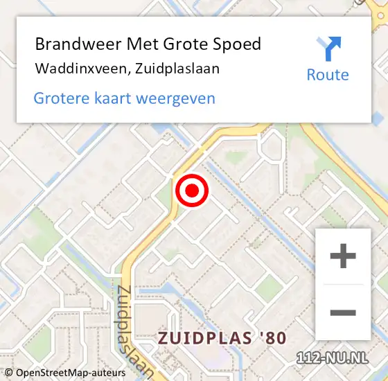 Locatie op kaart van de 112 melding: Brandweer Met Grote Spoed Naar Waddinxveen, Zuidplaslaan op 3 juni 2014 17:33