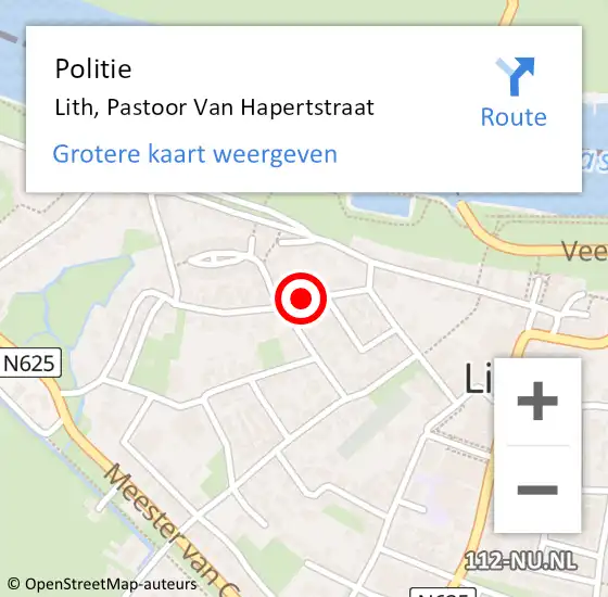 Locatie op kaart van de 112 melding: Politie Lith, Pastoor Van Hapertstraat op 3 maart 2021 16:16