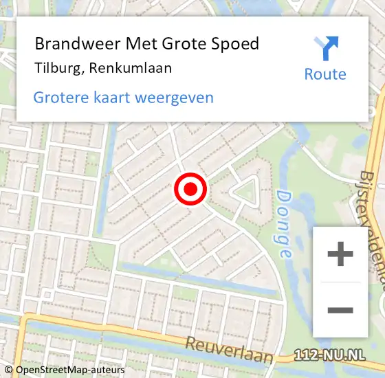 Locatie op kaart van de 112 melding: Brandweer Met Grote Spoed Naar Tilburg, Renkumlaan op 3 maart 2021 16:53