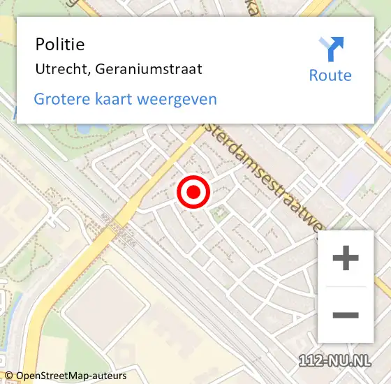 Locatie op kaart van de 112 melding: Politie Utrecht, Geraniumstraat op 3 maart 2021 17:05