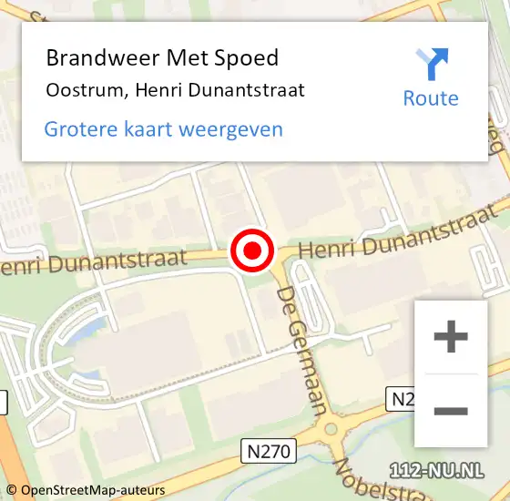 Locatie op kaart van de 112 melding: Brandweer Met Spoed Naar Oostrum, Henri Dunantstraat op 3 maart 2021 17:05