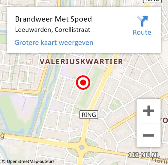 Locatie op kaart van de 112 melding: Brandweer Met Spoed Naar Leeuwarden, Corellistraat op 3 maart 2021 19:09