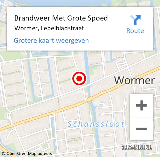 Locatie op kaart van de 112 melding: Brandweer Met Grote Spoed Naar Wormer, Lepelbladstraat op 4 maart 2021 05:44