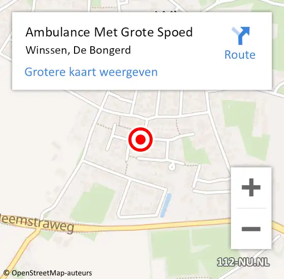 Locatie op kaart van de 112 melding: Ambulance Met Grote Spoed Naar Winssen, De Bongerd op 4 maart 2021 06:31