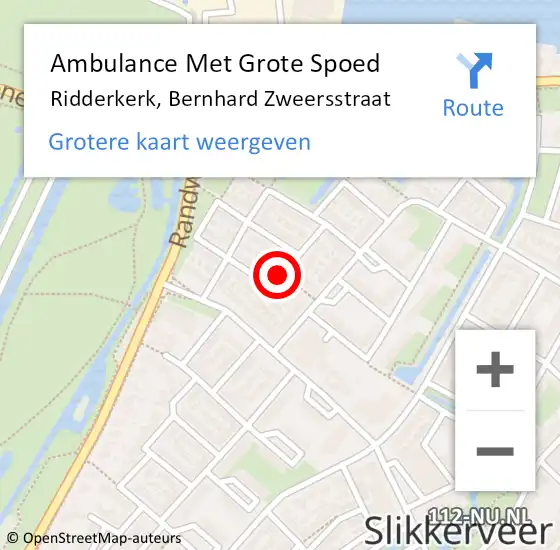 Locatie op kaart van de 112 melding: Ambulance Met Grote Spoed Naar Ridderkerk, Bernhard Zweersstraat op 4 maart 2021 10:58