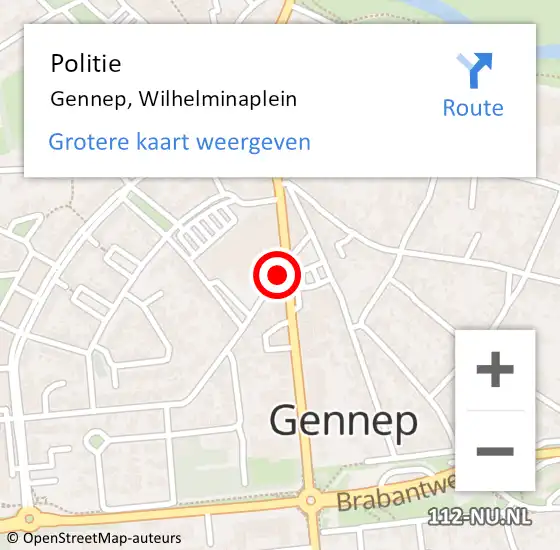 Locatie op kaart van de 112 melding: Politie Gennep, Wilhelminaplein op 4 maart 2021 12:54