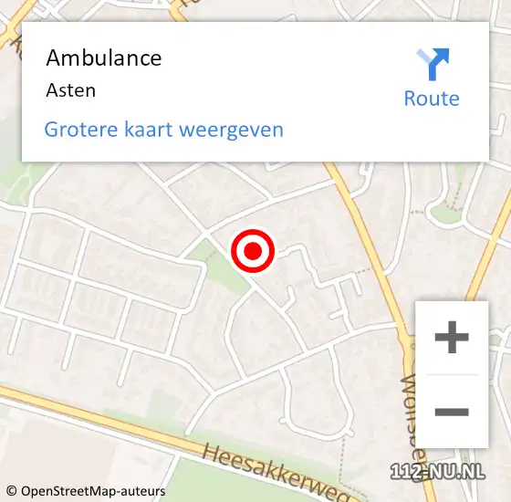 Locatie op kaart van de 112 melding: Ambulance Asten op 4 maart 2021 13:29
