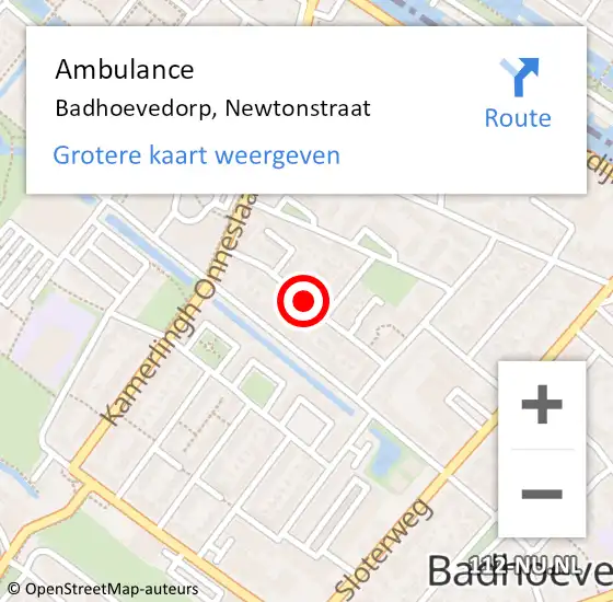 Locatie op kaart van de 112 melding: Ambulance Badhoevedorp, Newtonstraat op 4 maart 2021 13:57