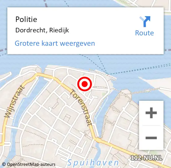 Locatie op kaart van de 112 melding: Politie Dordrecht, Riedijk op 4 maart 2021 15:44