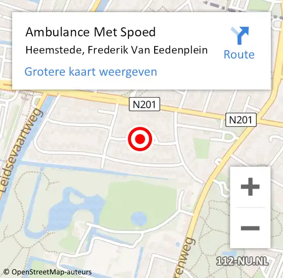 Locatie op kaart van de 112 melding: Ambulance Met Spoed Naar Heemstede, Frederik Van Eedenplein op 4 maart 2021 18:10