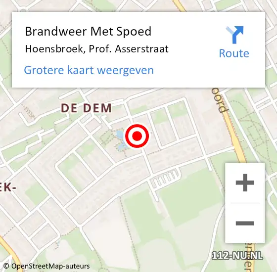 Locatie op kaart van de 112 melding: Brandweer Met Spoed Naar Hoensbroek, Prof. Asserstraat op 4 maart 2021 23:50