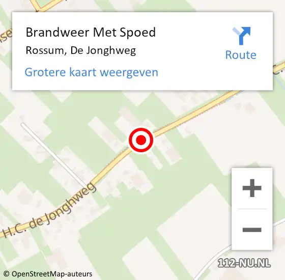 Locatie op kaart van de 112 melding: Brandweer Met Spoed Naar Rossum, De Jonghweg op 5 maart 2021 00:15
