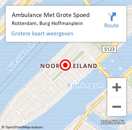 Locatie op kaart van de 112 melding: Ambulance Met Grote Spoed Naar Rotterdam, Burg Hoffmanplein op 5 maart 2021 09:59