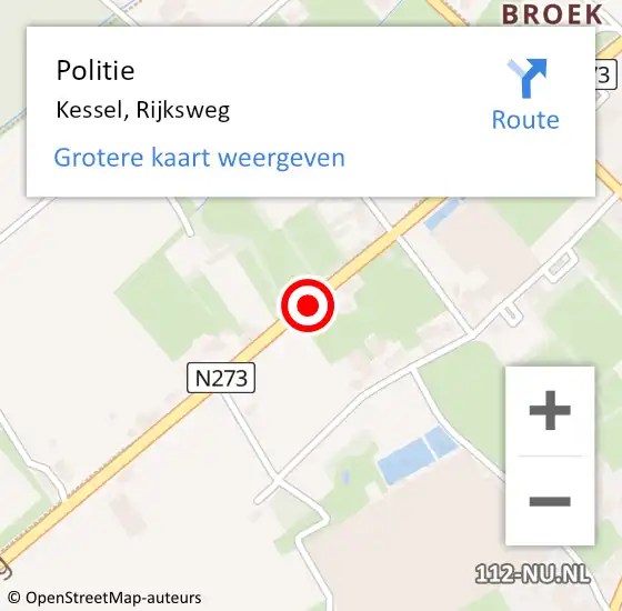 Locatie op kaart van de 112 melding: Politie Kessel, Rijksweg op 5 maart 2021 09:59