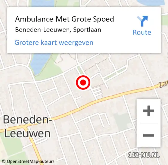 Locatie op kaart van de 112 melding: Ambulance Met Grote Spoed Naar Beneden-Leeuwen, Sportlaan op 5 maart 2021 10:31